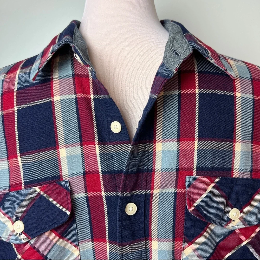 J.Crew Heavyweight Flannel Shirt | Men’s Size Large | Red & Blue Plaid | Cotton